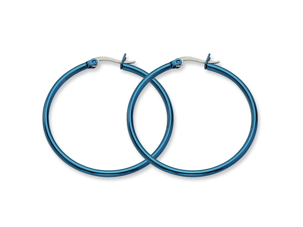 Chisel Stainless Steel Blue Ip Plated 42mm Hoop Earrings