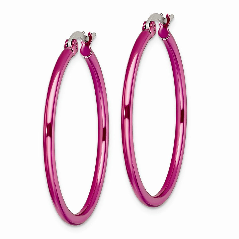 Chisel Stainless Steel Pink Ip Plated 32mm Hoop Earrings