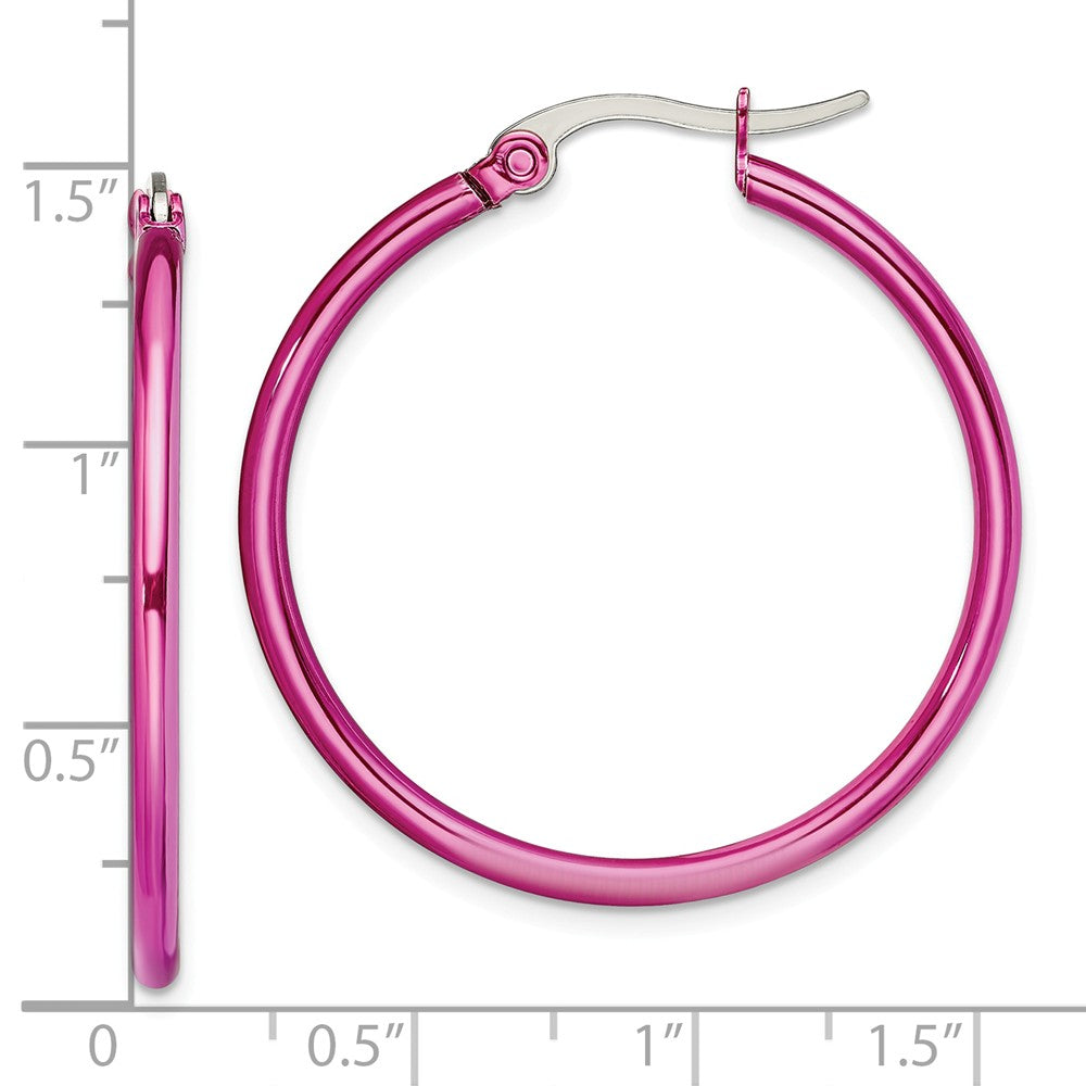 Chisel Stainless Steel Pink Ip Plated 32mm Hoop Earrings