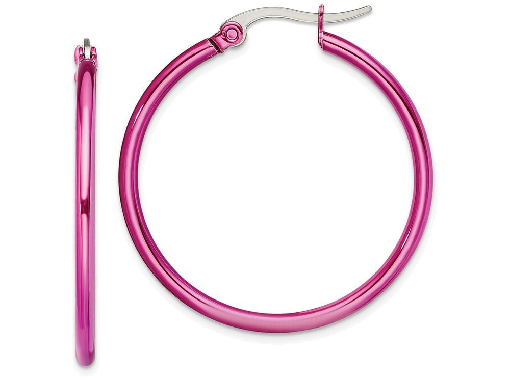 Chisel Stainless Steel Pink Ip Plated 32mm Hoop Earrings