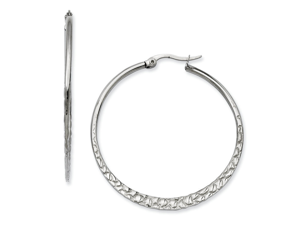 Chisel Stainless Steel 40mm Textured Hoop Earrings