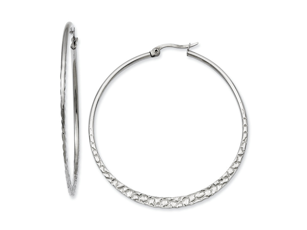 Chisel Stainless Steel 50mm Textured Hoop Earrings
