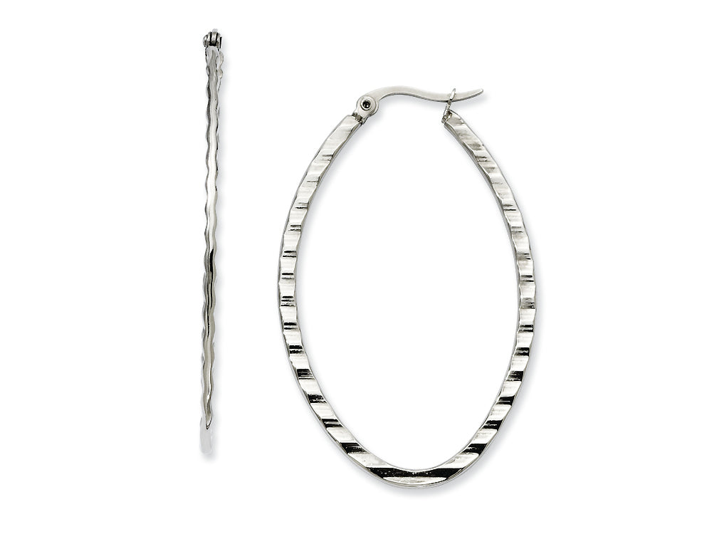 Chisel Stainless Steel Textured Oval Hoop Earrings