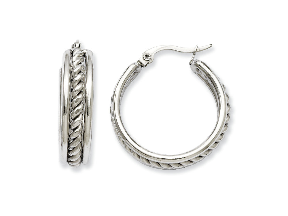 Chisel Stainless Steel 20mm Twisted Middle Hoop Earrings