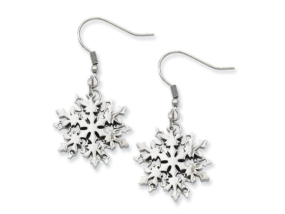 Chisel Stainless Steel Polished Snowflake Dangle Earrings