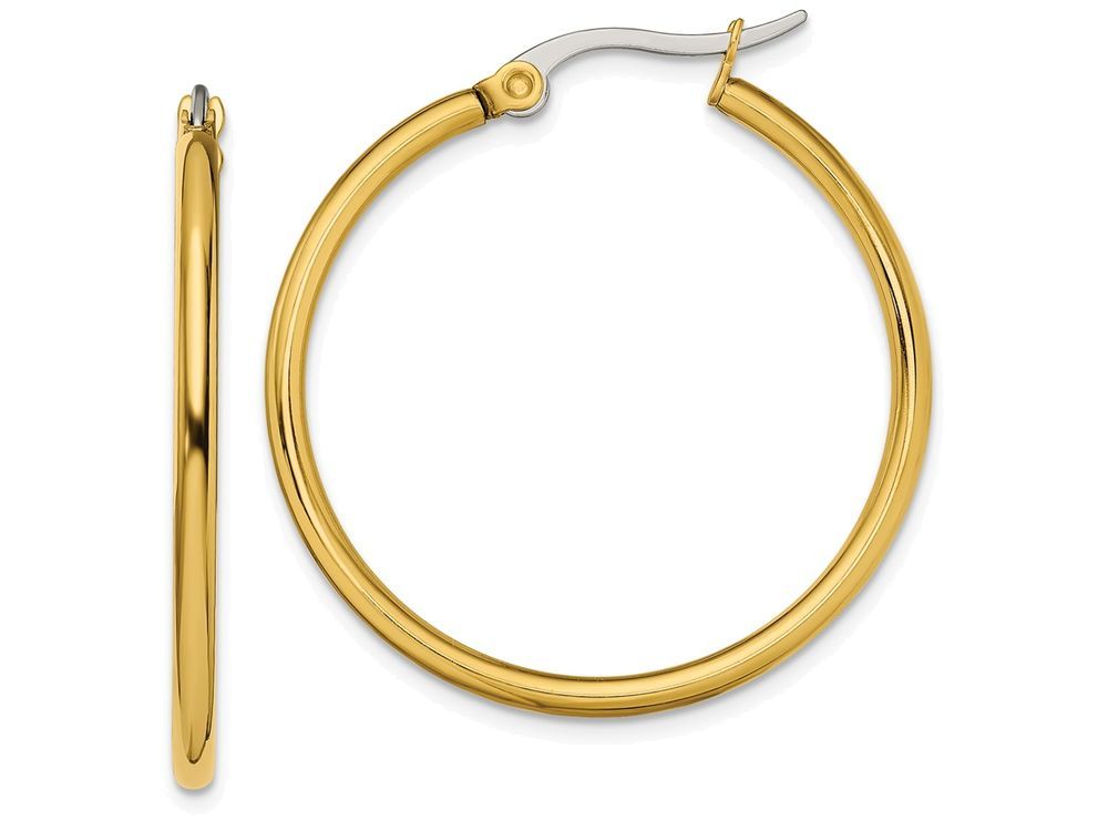 Chisel Stainless Steel Gold Ip Plated 32mm Hoop Earrings