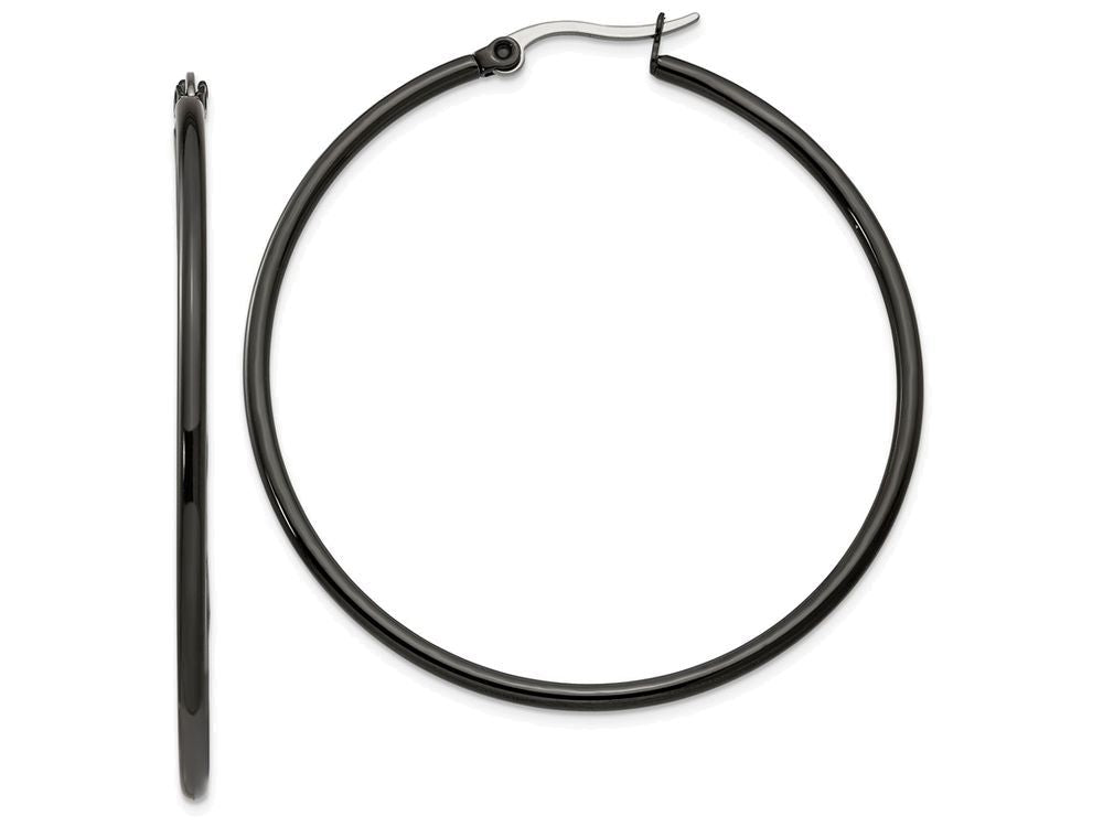 Chisel Stainless Steel Black Ip Plated 48mm Hoop Earrings