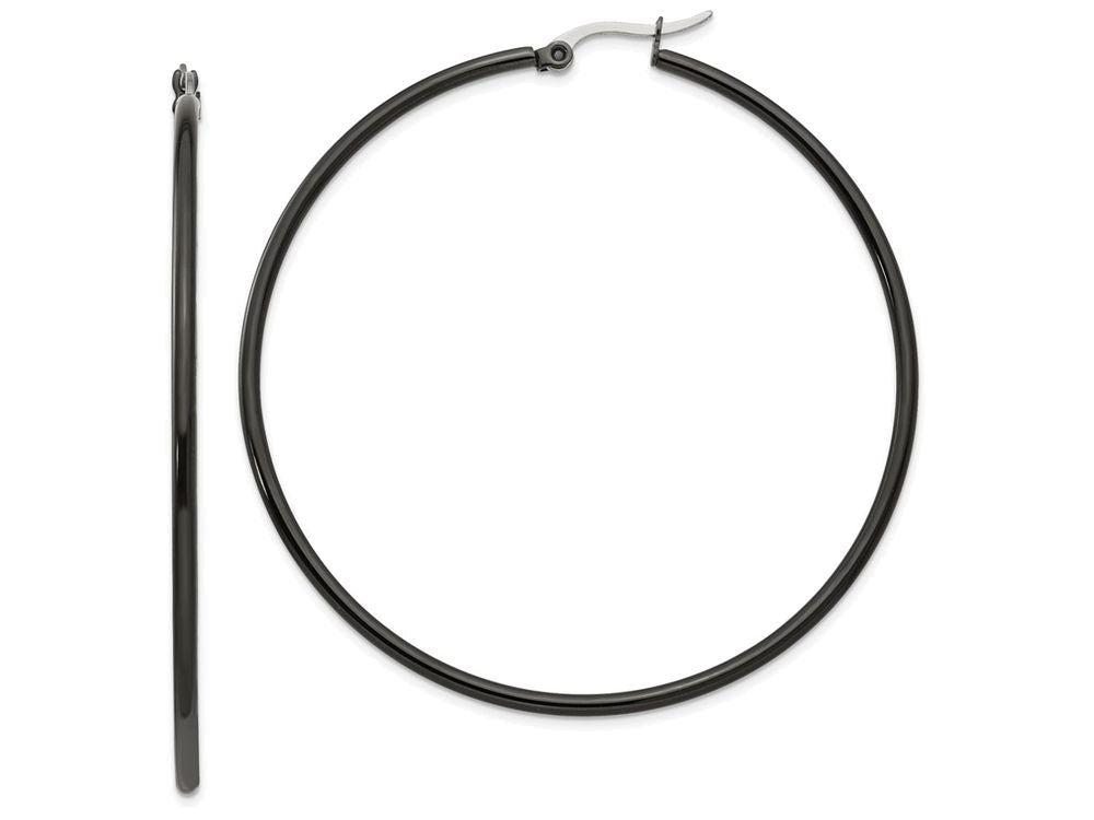 Chisel Stainless Steel Black Ip Plated 60mm Hoop Earrings