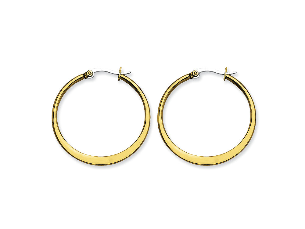 Chisel Stainless Steel Gold Ip Plated Tapered 34mm Hoop Earrings