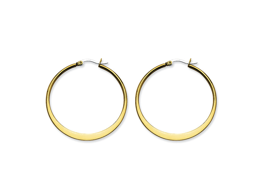 Chisel Stainless Steel Gold Ip Plated Tapered 43mm Hoop Earrings
