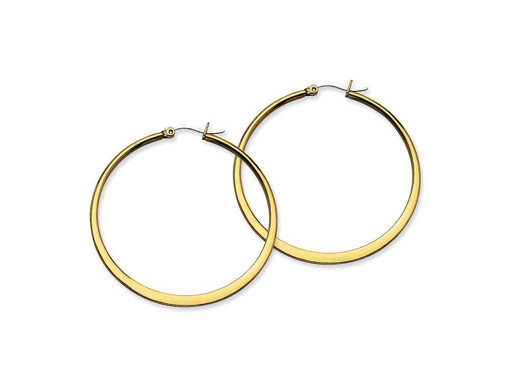 Chisel Stainless Steel Gold Ip Plated Tapered 50mm Hoop Earrings