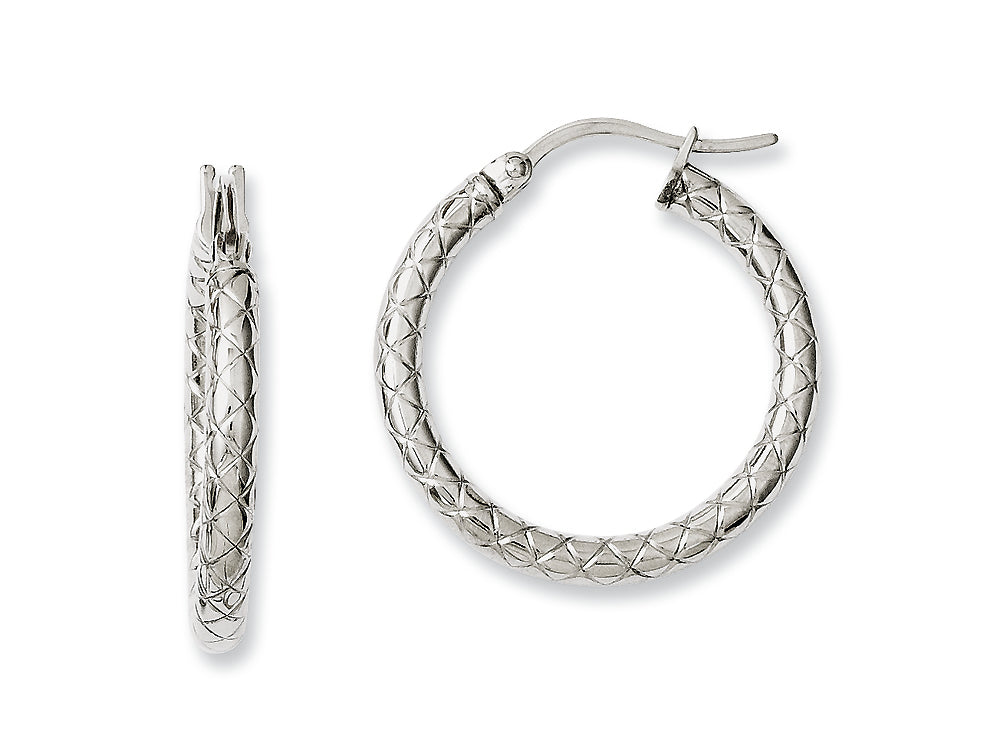 Chisel Stainless Steel Small Textured Hollow Hoop Earrings