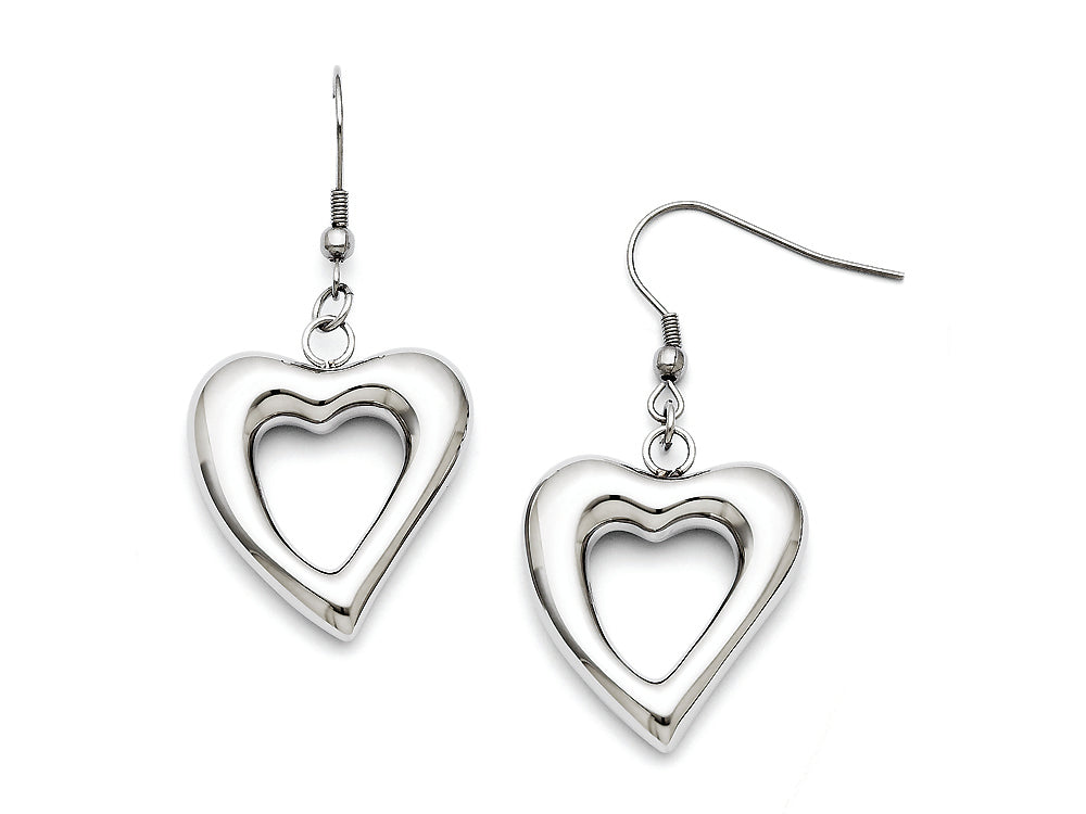 Chisel Stainless Steel Polished Hearts Dangle Earrings