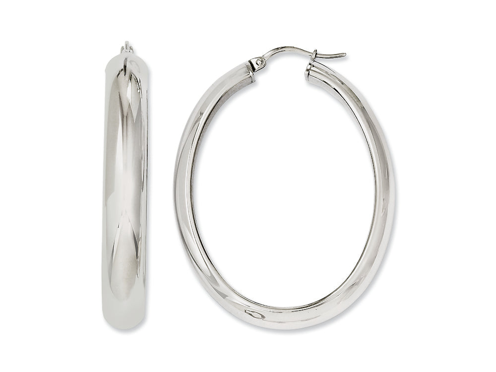 Chisel Stainless Steel Polished Hollow Oval Hoop Earrings