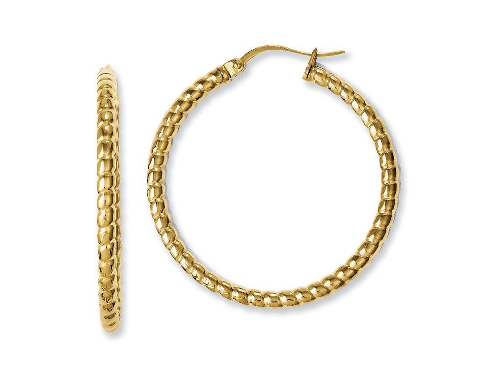 Chisel Stainless Steel Yellow Ip-plated Textured Hollow Hoop Earrings