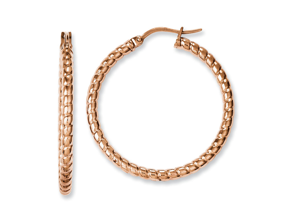 Chisel Stainless Steel Pink Ip-plated Textured 30mm Hollow Hoop Earrings