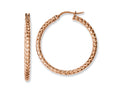 Chisel Stainless Steel Pink Ip-plated Textured 30mm Hollow Hoop Earrings