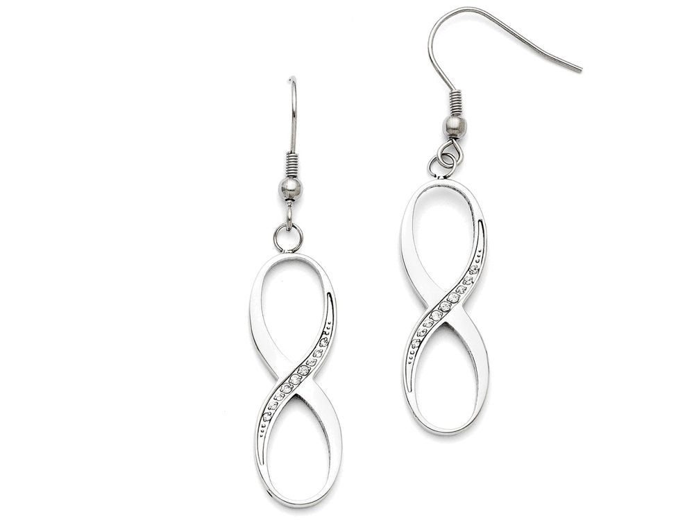 FJC Finejewelers Stainless Steel Infinity Polished CZ Shepherd Hook Earrings