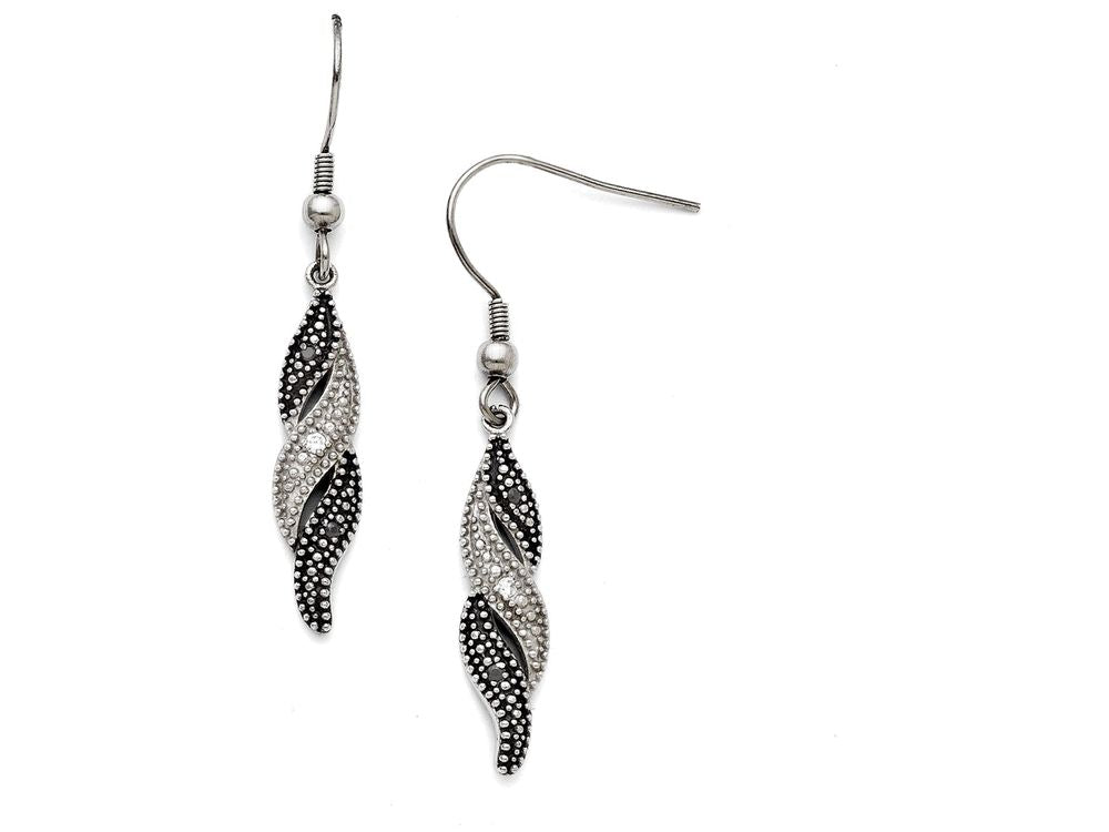 Chisel Stainless Steel Antiqued CZ Shepherd Hook Earrings