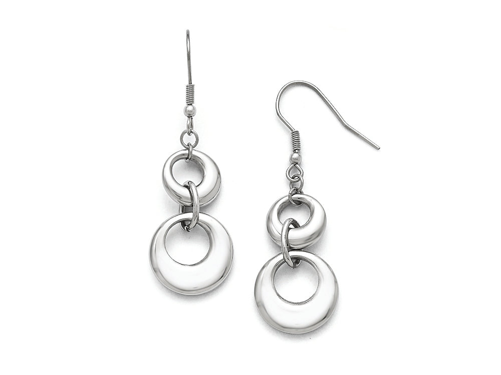 Chisel Stainless Steel Polished Circle Shepherd Hook Dangle Earrings