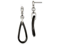 Chisel Stainless Steel Polished Black Ceramic CZ Dangle Post Earrings