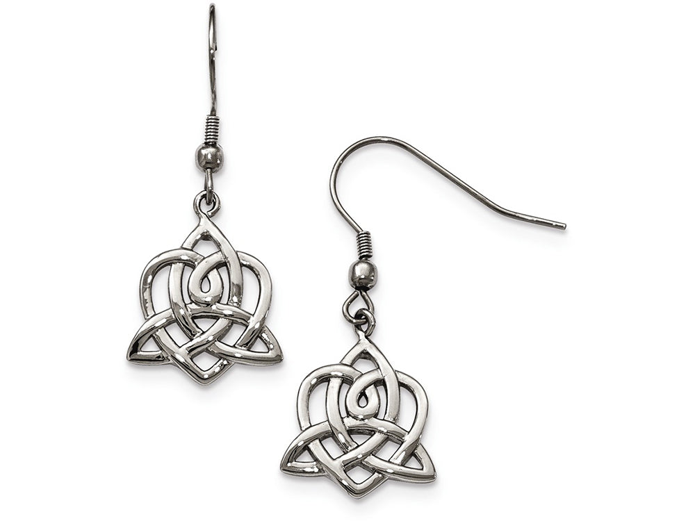 Chisel Stainless Steel Polished Heart Trinity Knot Shepherd Hook Earrings