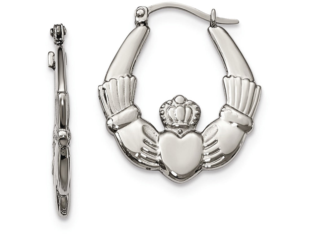 Chisel Stainless Steel Polished Claddagh Hoop Earrings