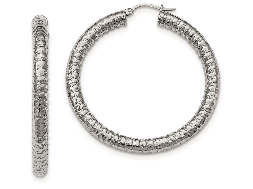 Chisel Stainless Steel Polished Textured Hoop Earrings
