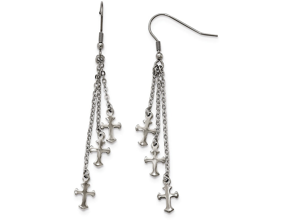 Chisel Stainless Steel Multi Strand Cross Dangle Shepherds Hook Earrings