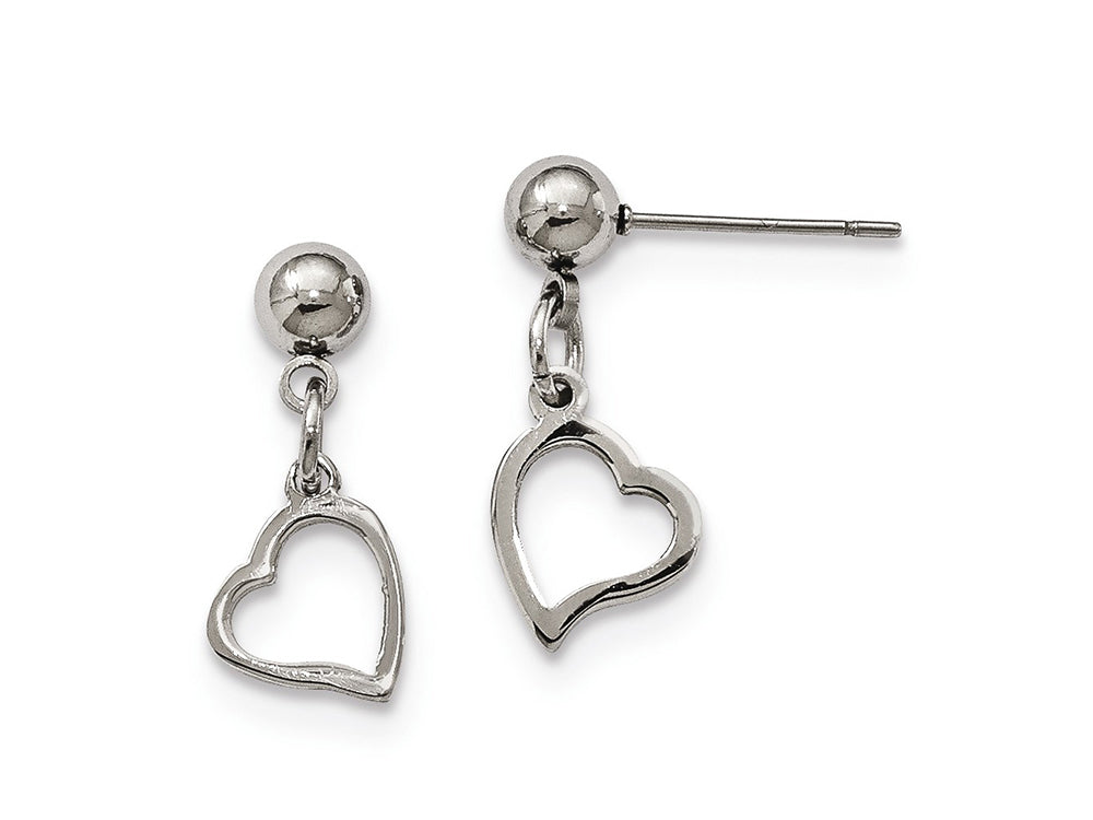 Chisel Stainless Steel 5 Mm Ball Post Heart Dangle Earrings
