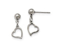 Chisel Stainless Steel 5 Mm Ball Post Heart Dangle Earrings