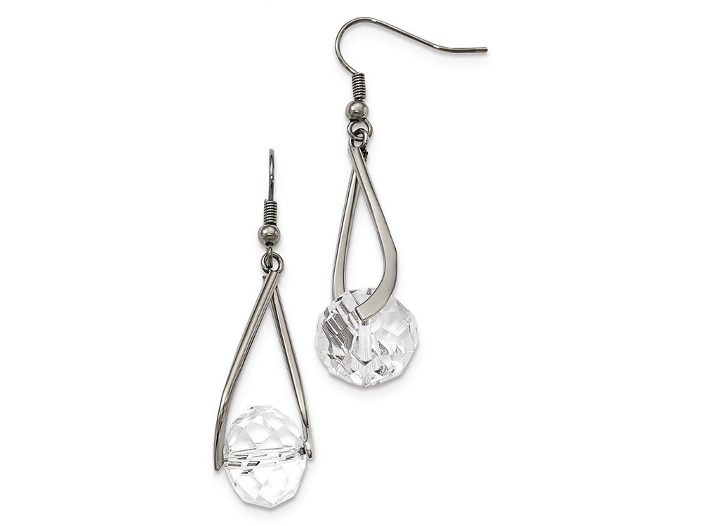 Chisel Stainless Steel Polished Glass Shepherd Hook Earrings