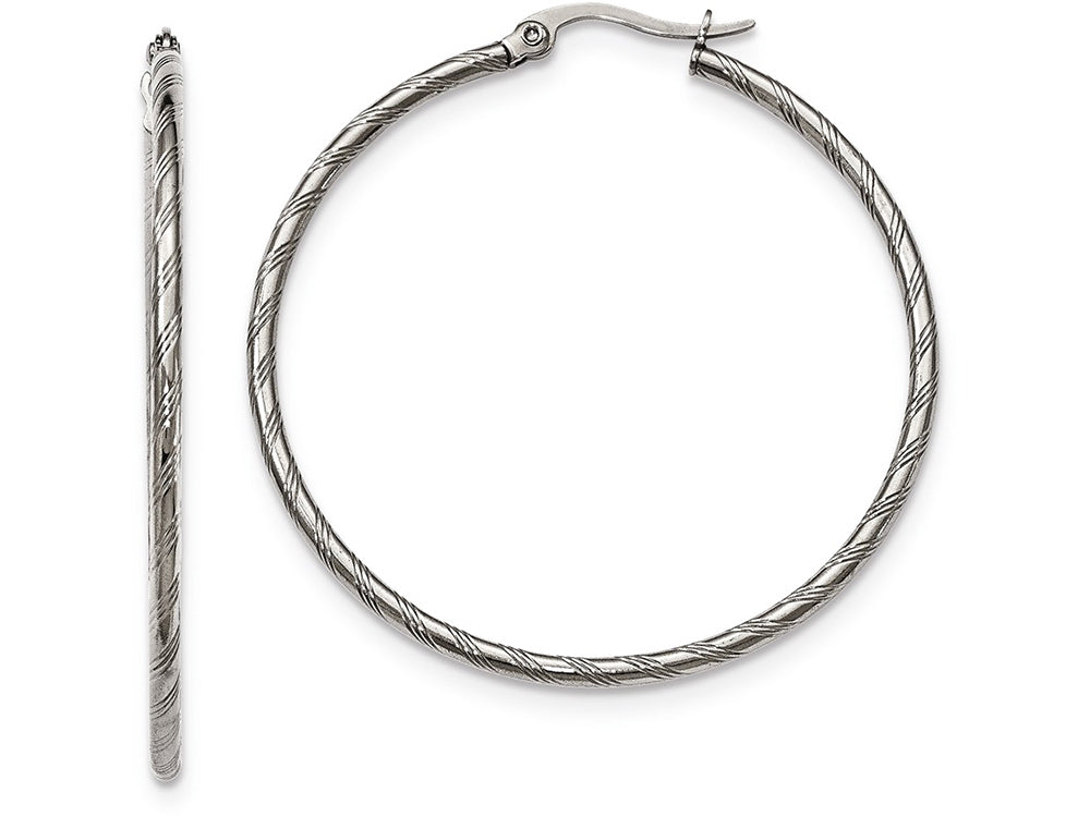 Chisel Stainless Steel Polished And Textured Hoop Earrings