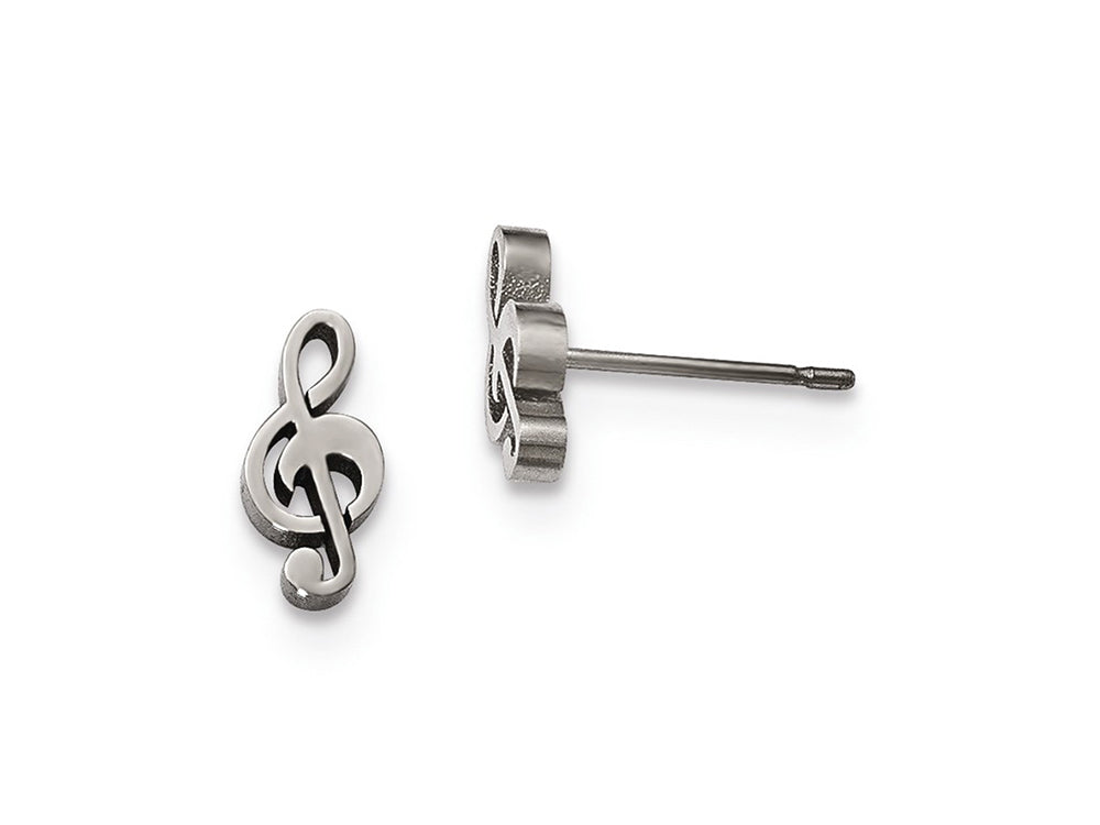 Chisel Stainless Steel Polished Music Symbol Post Earrings