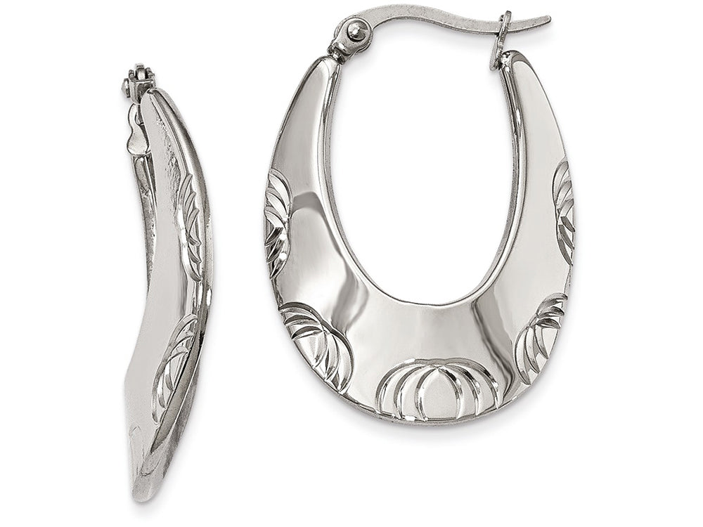 Chisel Stainless Steel Polished And Textured Half Circles Hoop Earrings
