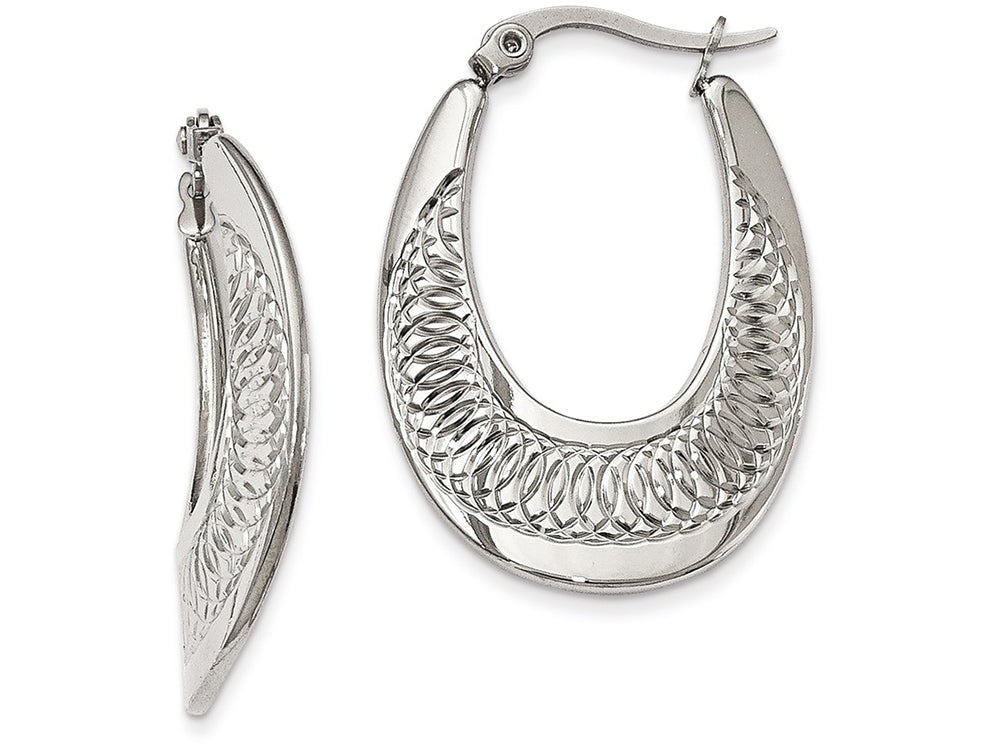 Chisel Stainless Steel Polished And Textured Swirl Hoop Earrings