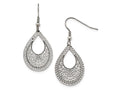 Chisel Stainless Steel Polished Textured Cut-out Design Dangle Earrings
