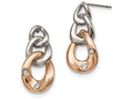 Chisel Stainless Steel Polished W/rose Ip Loop Crystal Dangle Post Earrings