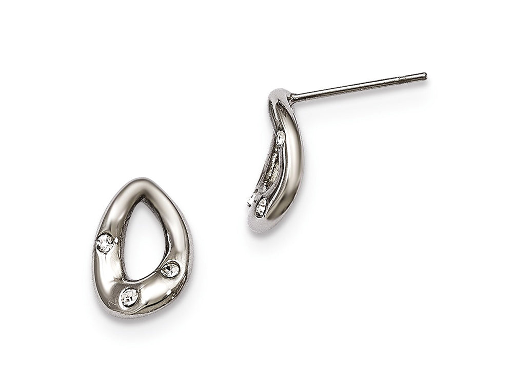 Chisel Stainless Steel Polished Tear Drop 3 Crystal Post Earrings