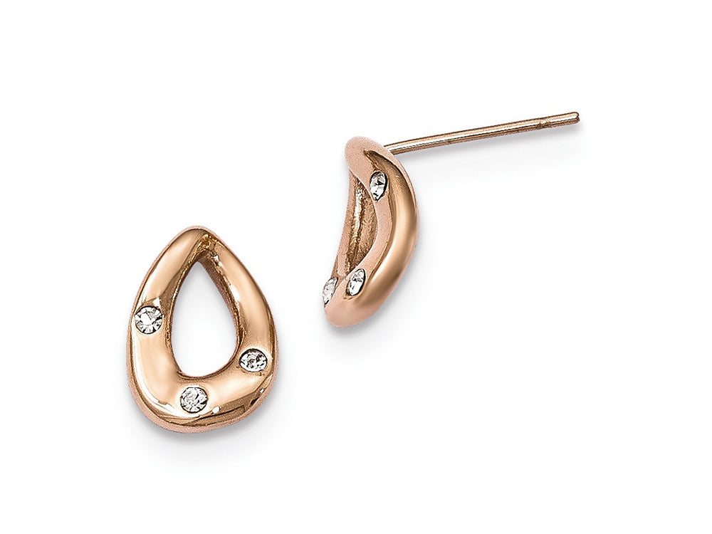 Chisel Stainless Steel Polished Rose Ip Plated Tear Drop Crystal Post Earrings
