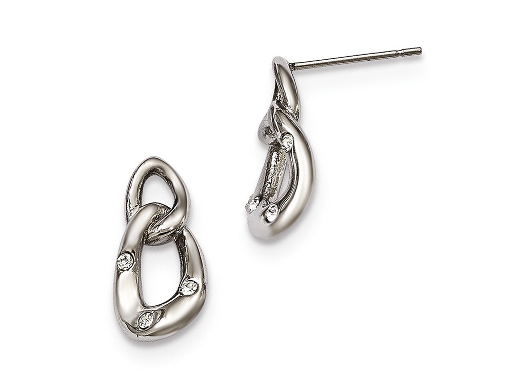 Chisel Stainless Steel Polished Two Loop 3 Crystal Dangle Earrings