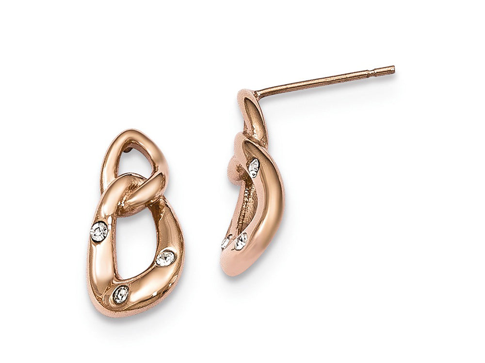 Chisel Stainless Steel Polished Rose Ip Plated Loop Crystal Dangle Earrings