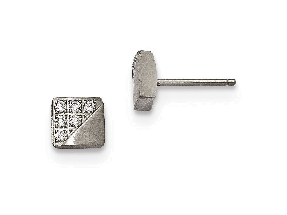 Chisel Stainless Steel Brushed CZ Square Post Earrings