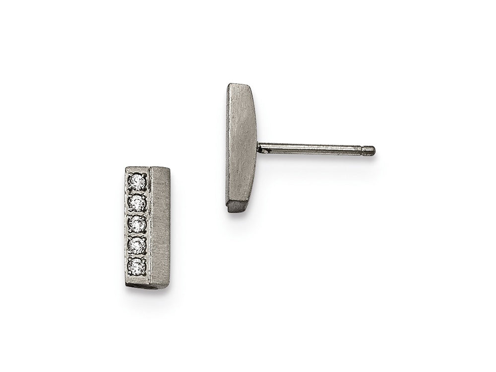 Chisel Stainless Steel Brushed CZ Bar Post Earrings