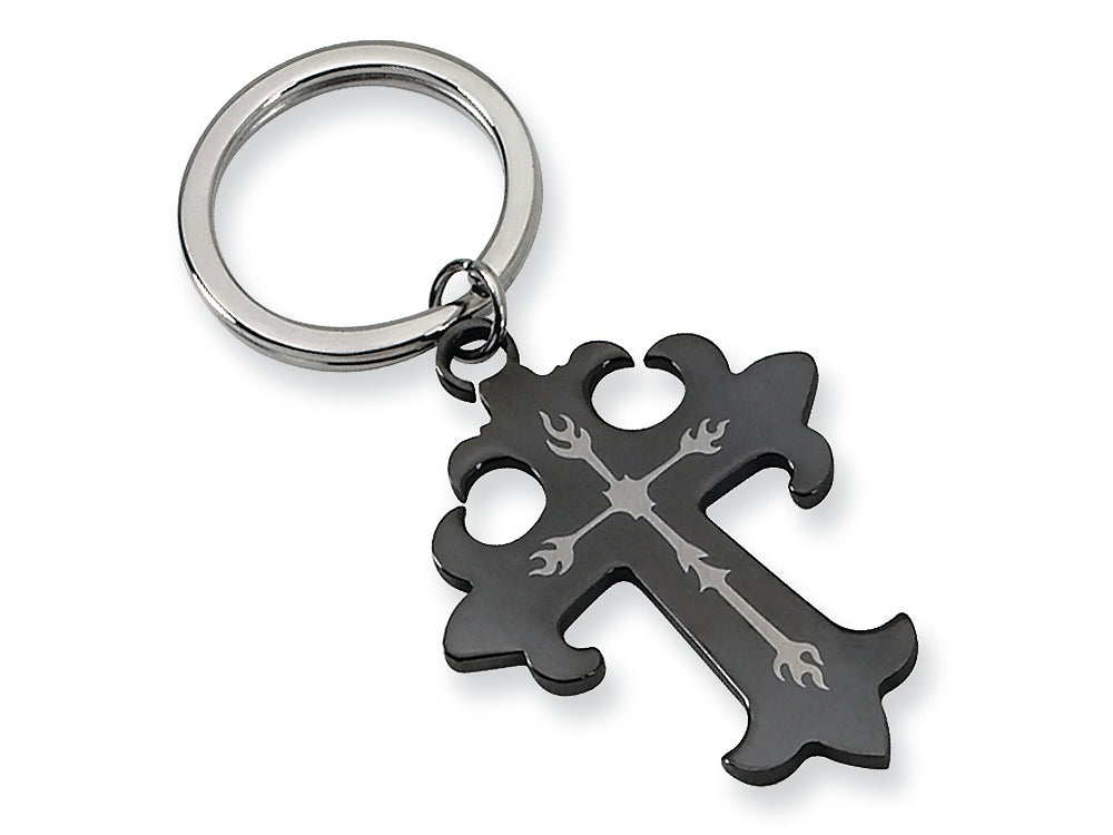 Chisel Stainless Steel Black-plated Cross Key Chain