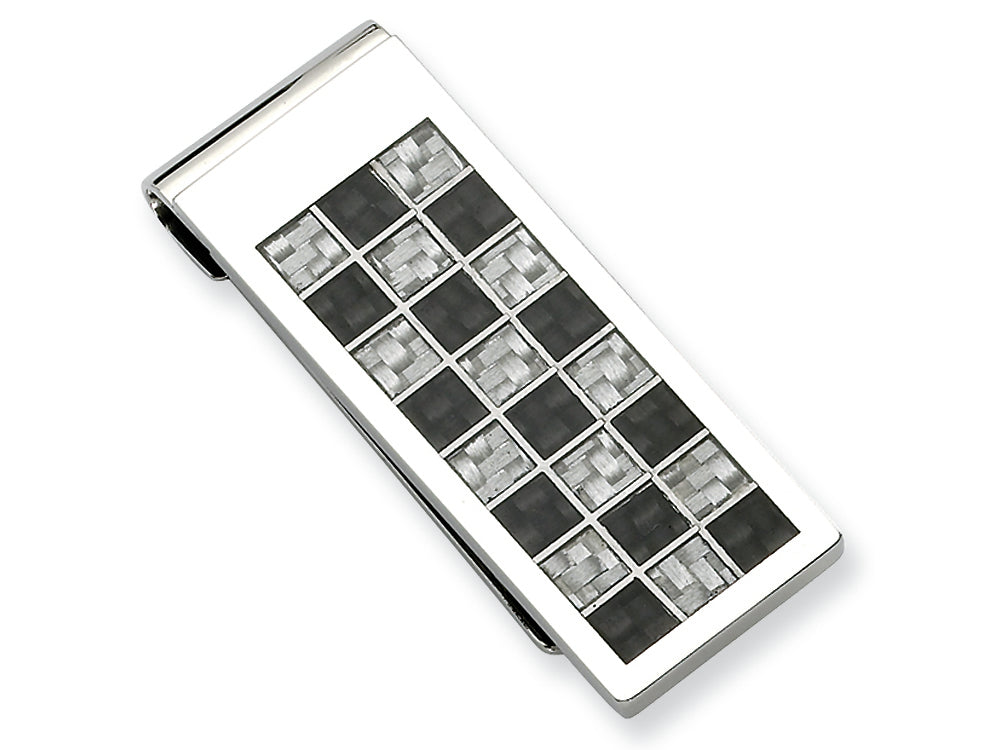 Chisel Stainless Steel Polished Black And Grey Carbon Fiber Money Clip