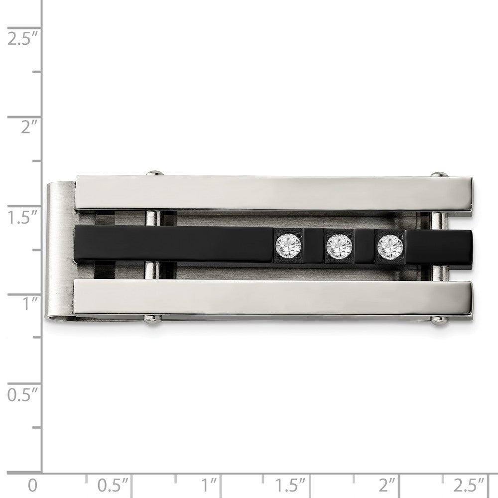 Chisel Stainless Steel CZ Black Ip-plated Polished Money Clip
