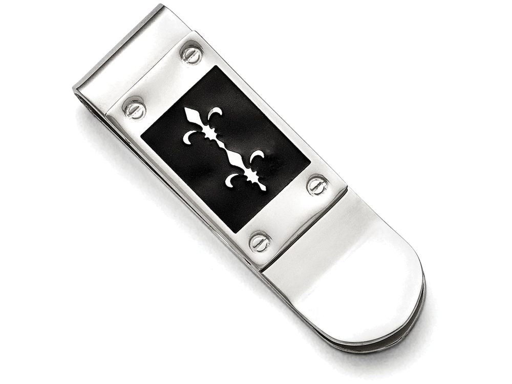 Chisel Stainless Steel Polished Enameled Fleur De Lis Money Clip
