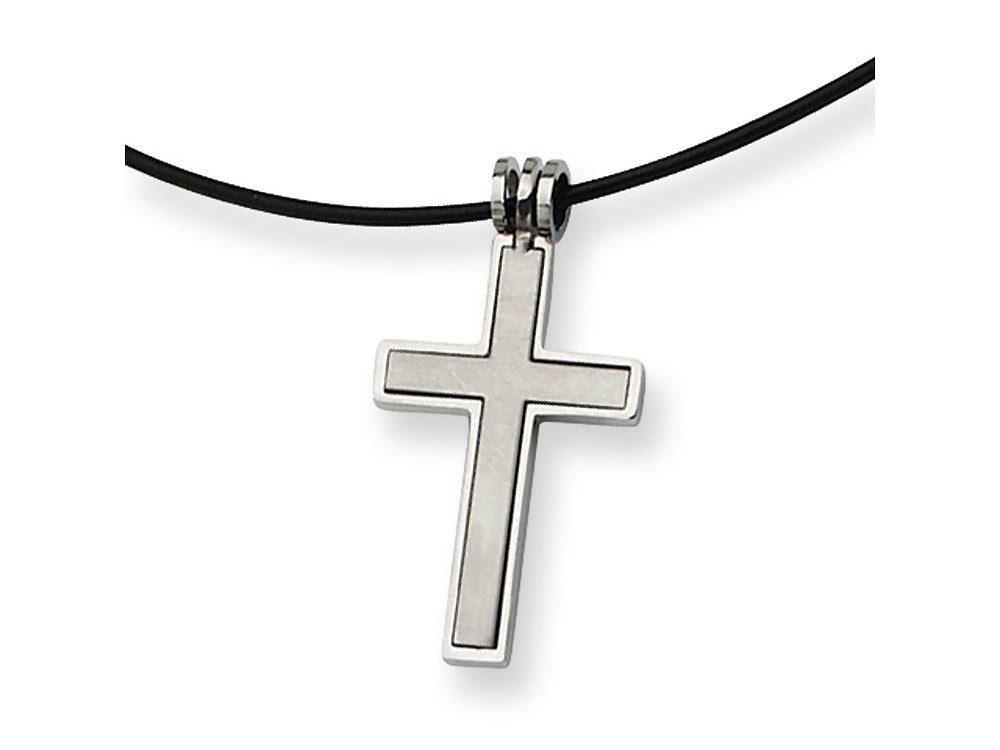 Chisel Stainless Steel Leather Cord Cross Necklace - 18 inches
