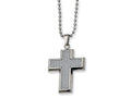 Chisel Stainless Steel Grey Carbon Fiber Cross Necklace - 22 inches